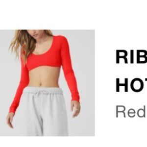 Alo Yoga Ribbed Defined Long Sleeve Bra Red Hot Summer Size M